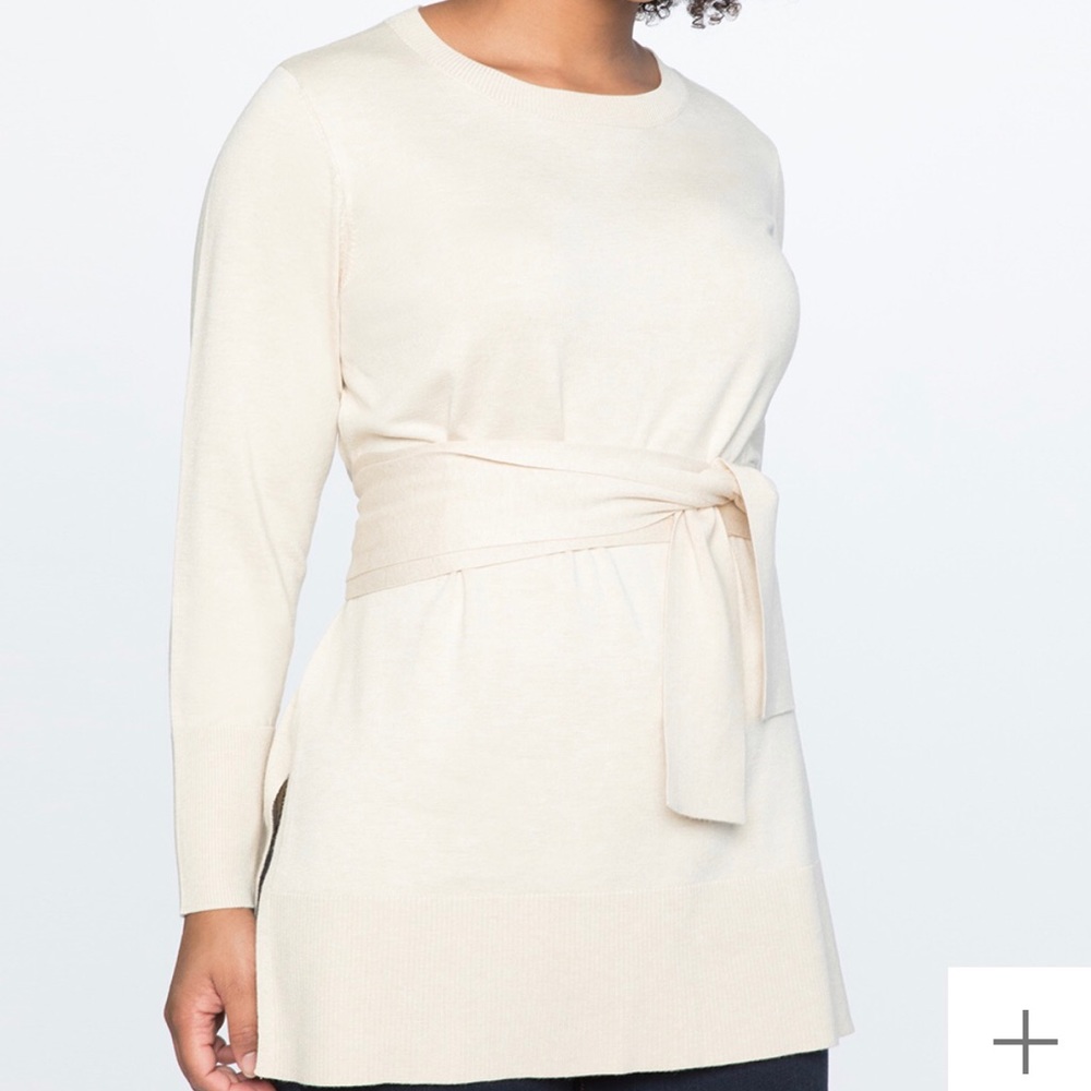 ELOQUII Cream Tie Waist Tunic Sweater Size 22/24